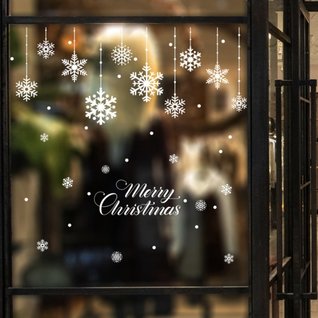 Raamsticker Merry Christmas witte sneeuwvlokken statisch hechtend Raamsticker Merry Christmas witte sneeuwvlokken statisch hechtend