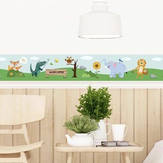 Muursticker dieren mix strook / plint kinderkamer Muursticker dieren mix strook / plint kinderkamer