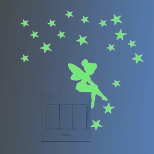 Muursticker fee en sterren glow in the dark kinderkamer - prinses met sterren mini sticker Muursticker fee en sterren glow in the dark kinderkamer - prinses met sterren mini sticker