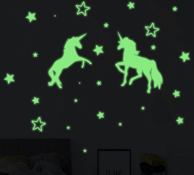 Muursticker unicorn  en sterren glow in the dark kinderkamer