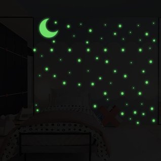 Muursticker stippen en maan glow in the dark kinderkamer 250 stuks Muursticker stippen en maan glow in the dark kinderkamer 250 stuks