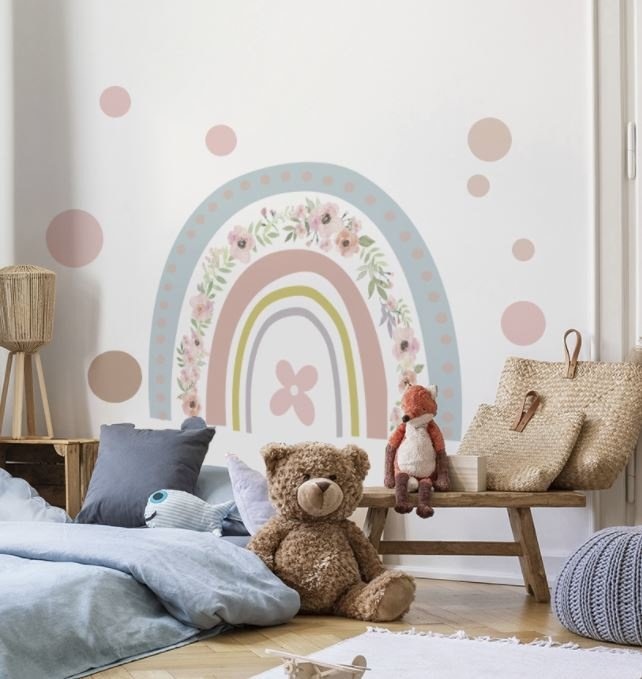 Muursticker regenboog bloemen patroon kinderkamer