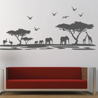 Muursticker jungle Afrika silhouette landschap Muursticker jungle Afrika silhouette landschap