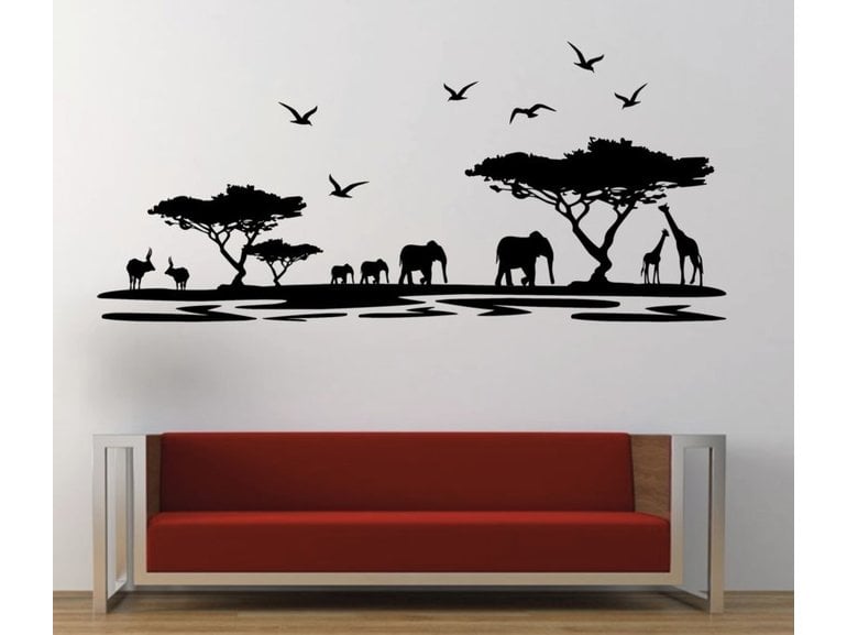 Muursticker jungle Afrika silhouette landschap