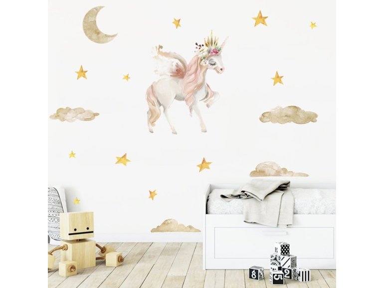 Muursticker unicorn - eenhoorn en sterren meisjeskamer / babykamer