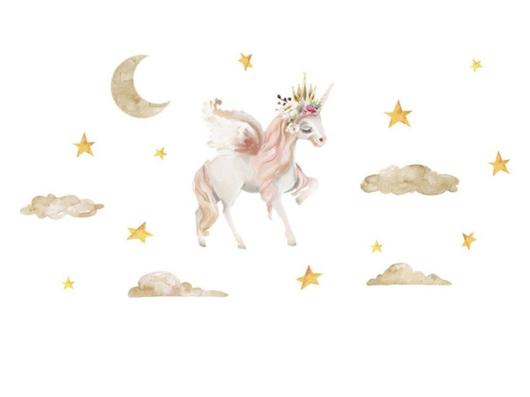 Muursticker unicorn - eenhoorn en sterren meisjeskamer / babykamer