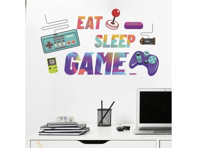 Muursticker gamer / gaming - eat sleep game jongenskamer