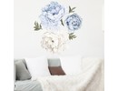 Muursticker pioen rozen / bloemen blauw - wit