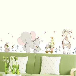 Muursticker olifant en vriendjes kinderkamer