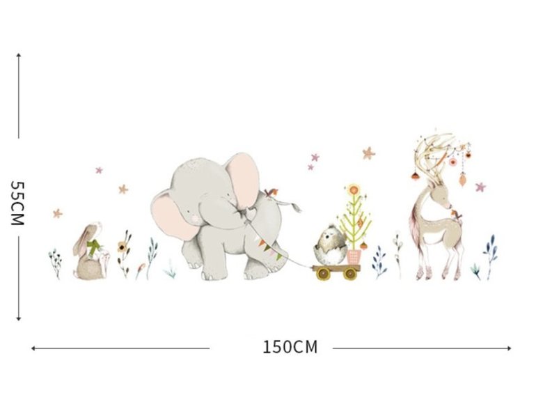 Muursticker olifant en vriendjes kinderkamer