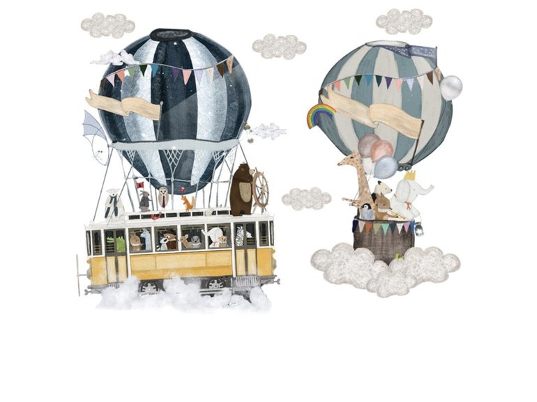 Muursticker luchtballon beesstenboel kinderkamer