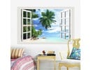 Muursticker raam uitzicht strand - palmboom - zee - natuur