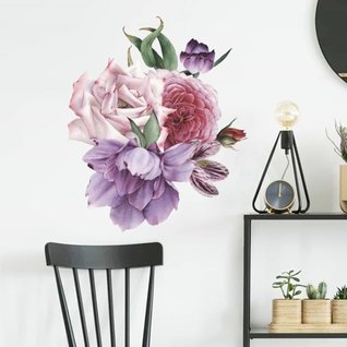 Muursticker pioenrozen bloemen paars - rood - roze