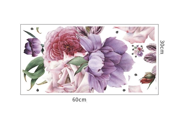 Muursticker pioenrozen bloemen paars - rood - roze
