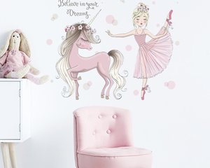 Muursticker unicorn en prinses kinderkamer meisjes roze