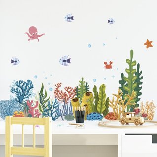 Muursticker koraal zeedieren kinderkamer