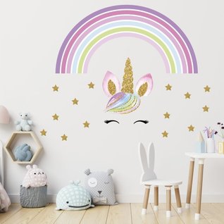 Muursticker unicorn XL + regenboog XL kinderkamer