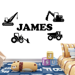Naamsticker met auto bouw voertuigen kinderkamer Naamsticker met auto bouw voertuigen kinderkamer