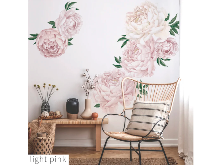 Muursticker bloemen rozen pioen roze XL babykamer