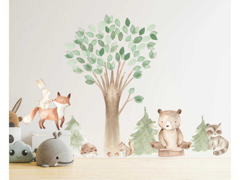 Muursticker boom met bosdieren kinderkamer