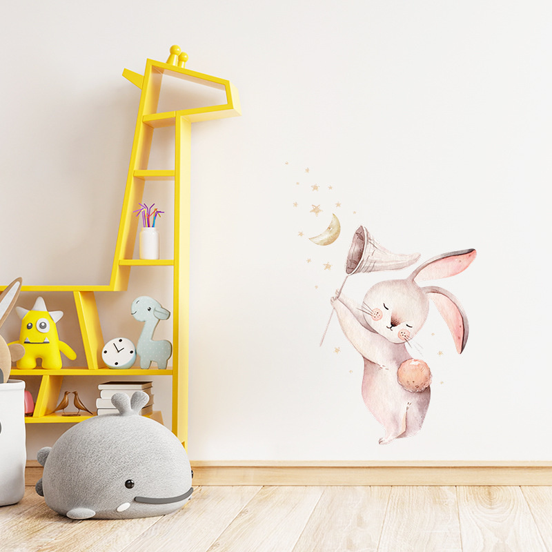 Avondeten Niet genoeg Verward Muursticker konijn maan en sterren kinderkamer - Stickerkamer