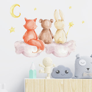 Muursticker dieren op wolk sterren en maan kinderkamer Muursticker dieren op wolk sterren en maan kinderkamer