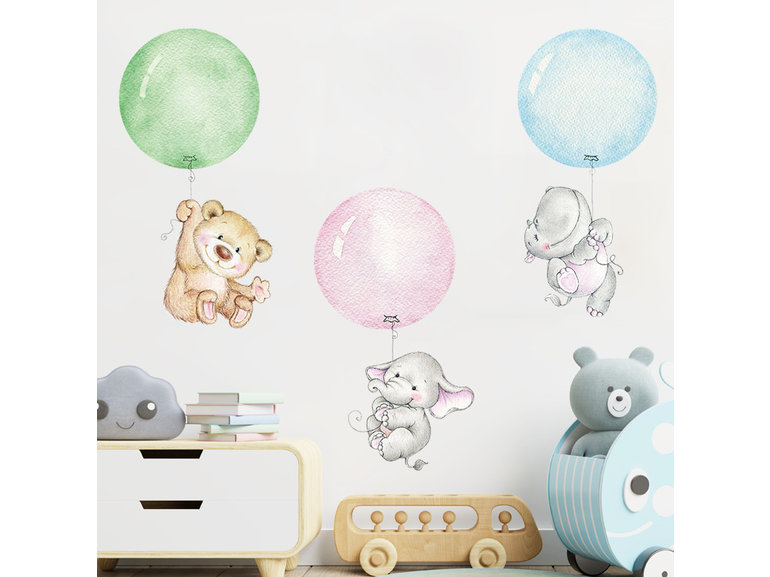 Muursticker beesten / dieren ballon babykamer