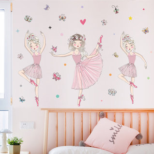 Muursticker prinses ballet danseressen kinderkamer meisjes roze