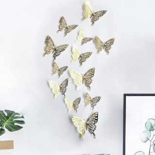 Muursticker 3d vlinders goud 12 stuks Muursticker 3d vlinders goud 12 stuks