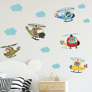 Muursticker vliegtuig / helikopter kinderkamer Muursticker vliegtuig / helikopter kinderkamer