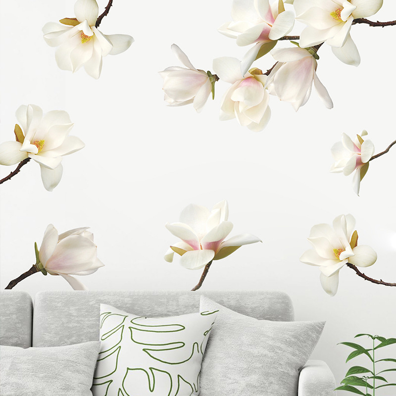 Muursticker magnolia bloemen op tak wit decoratie