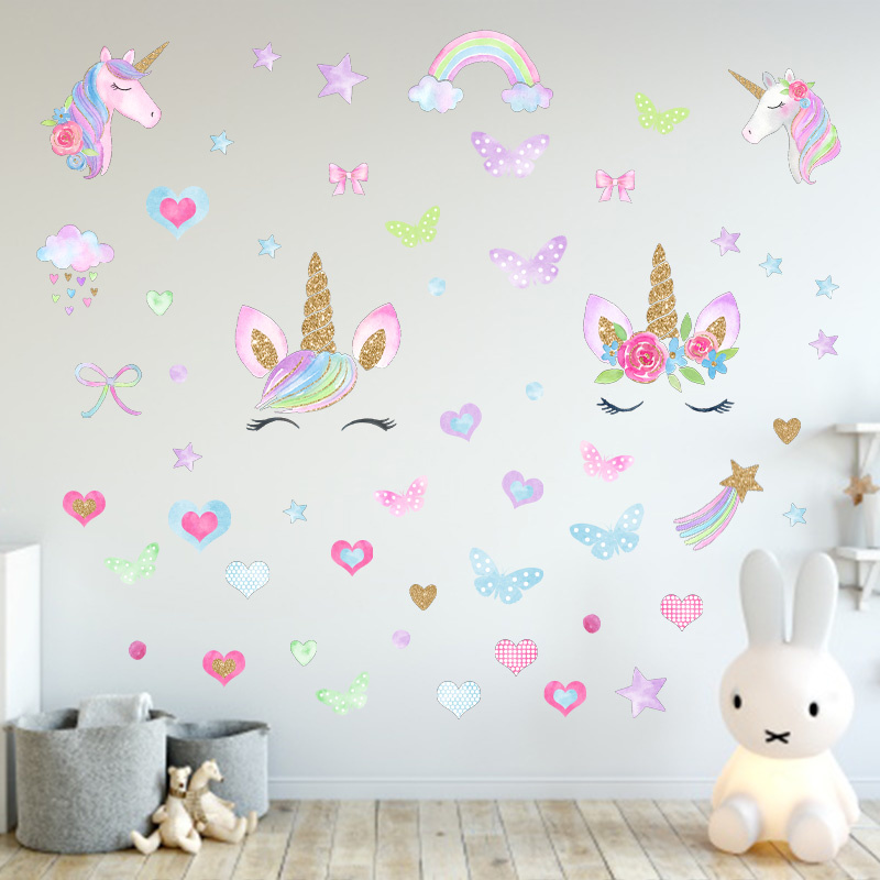 Muursticker unicorn / eenhoorn sticker set kinderkamer meisjes