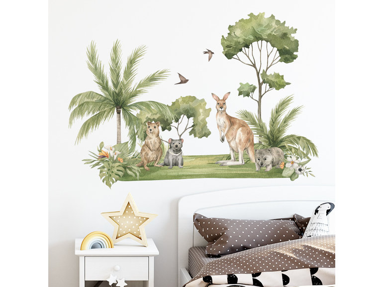 Muursticker Australische dieren – baby- & kinderkamer (kangoeroe, quokka, wombat) – matte, verwijderbare vinyl Muursticker Australische dieren – baby- & kinderkamer (kangoeroe, quokka, wombat) – matte, verwijderbare vinyl
