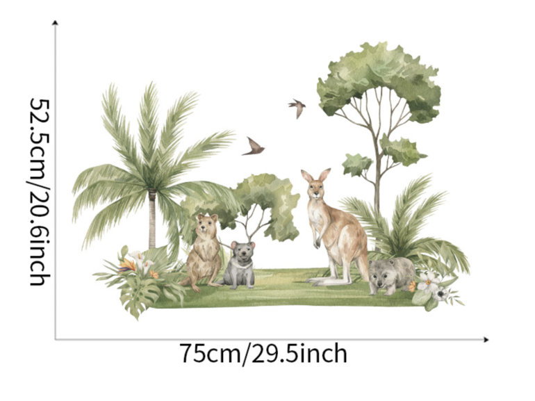 Muursticker Australische dieren – baby- & kinderkamer (kangoeroe, quokka, wombat) – matte, verwijderbare vinyl Muursticker Australische dieren – baby- & kinderkamer (kangoeroe, quokka, wombat) – matte, verwijderbare vinyl