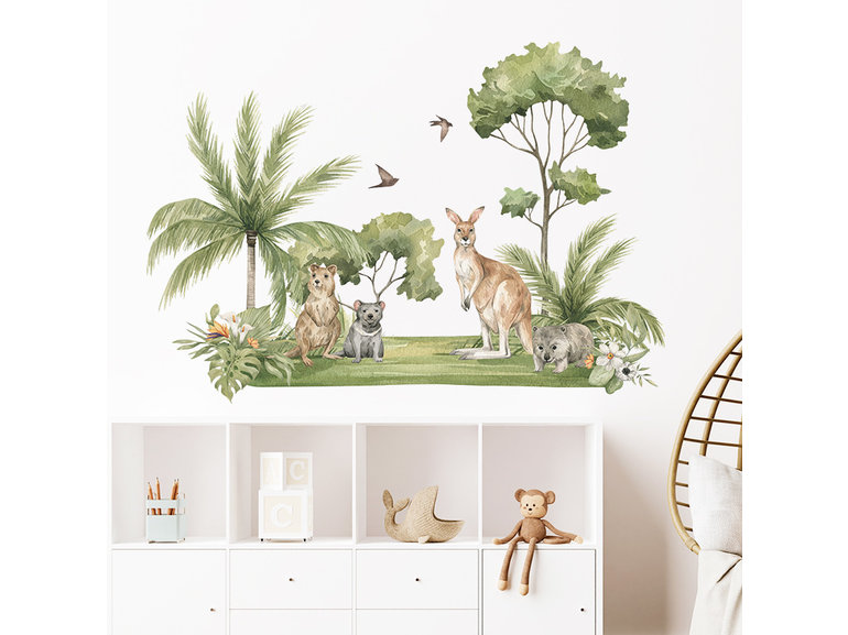 Muursticker Australische dieren – baby- & kinderkamer (kangoeroe, quokka, wombat) – matte, verwijderbare vinyl Muursticker Australische dieren – baby- & kinderkamer (kangoeroe, quokka, wombat) – matte, verwijderbare vinyl