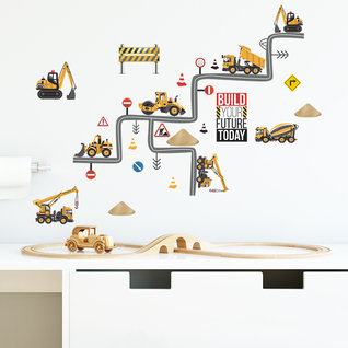 Muursticker auto's voertuigen kiepwagen wegen