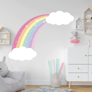 Muursticker regenboog en wolken kinderkamer