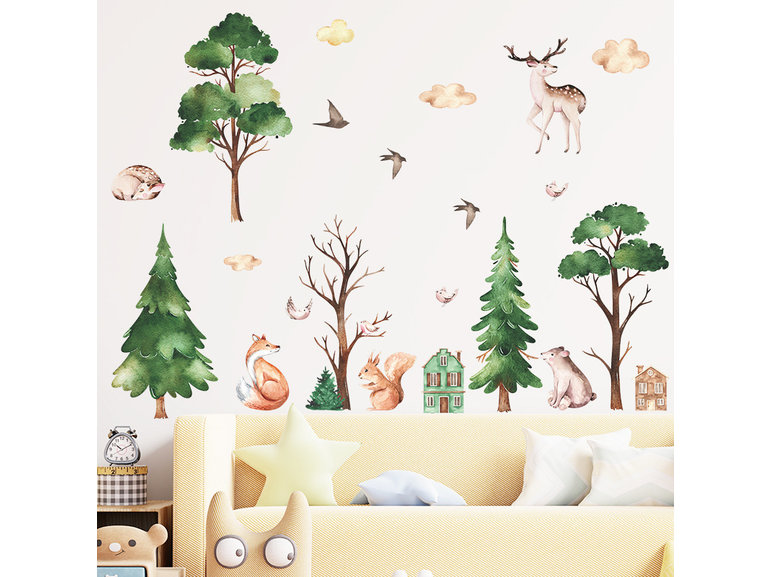 Muursticker dieren in het bos babykamer / kinderkamer