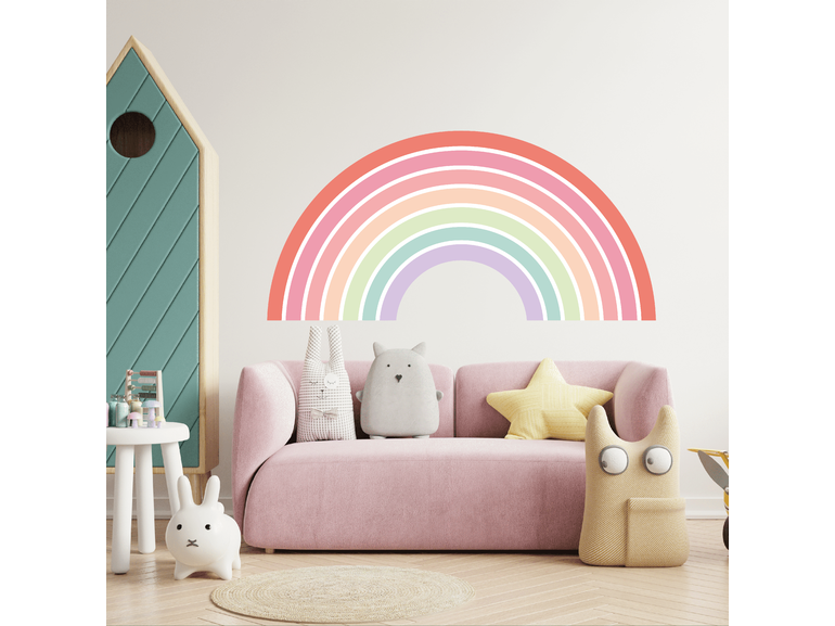 Muursticker regenboog zachte kleuren kinderkamer