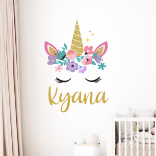 Muursticker unicorn met naamsticker kinderkamer meisjes