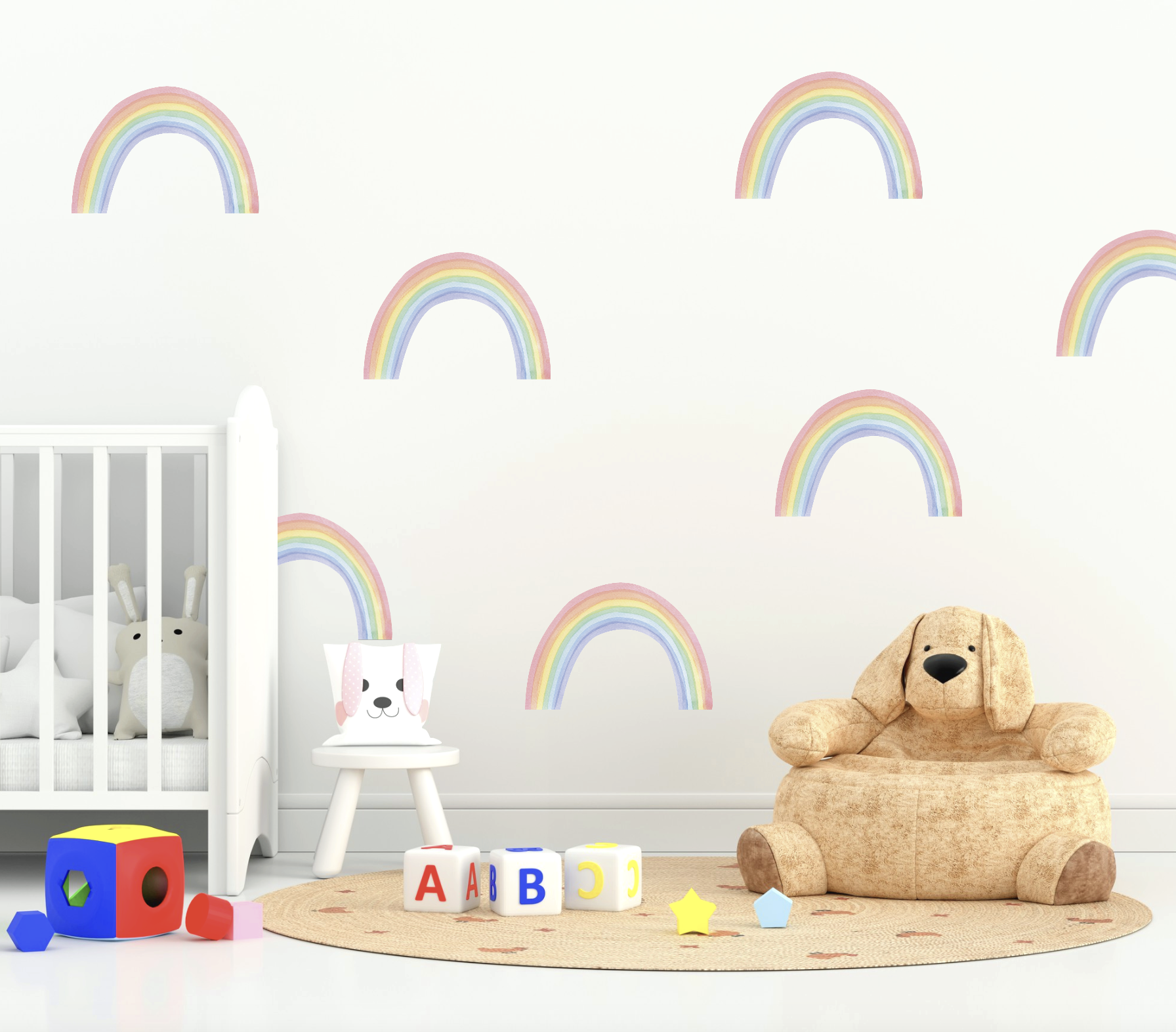 Muurstickers regenboogjes pastel kinderkamer medium