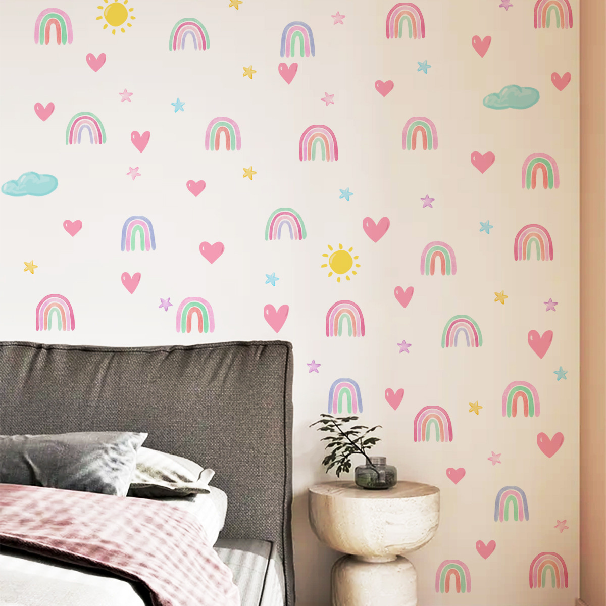 Little Deco Muursticker Regenboog Lila Hartjes Kinderkamer Babykamer Wanddecoratie DL942-1
