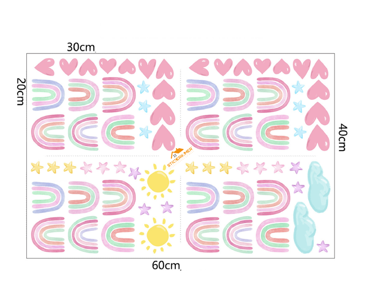 Muurstickers regenbogen en hartjes kinderkamer