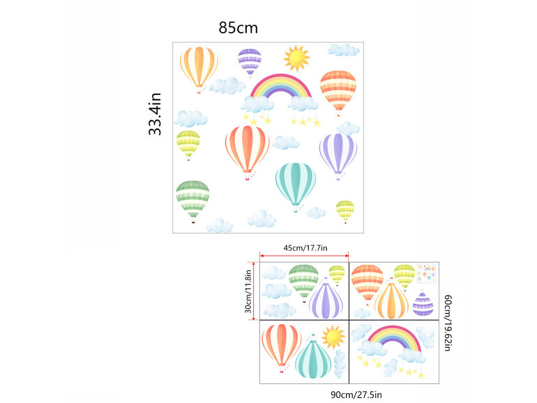 Muurstickers babykamer regenboog luchtballonen en wolkjes