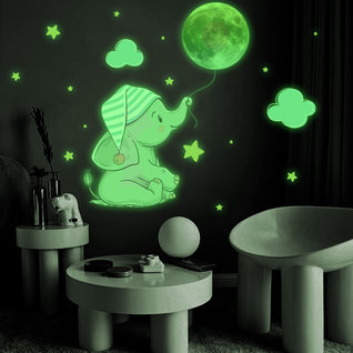 Muursticker olifant glow in the dark kinderkamer