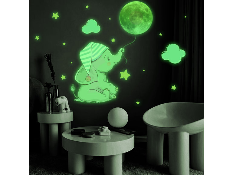 Muursticker olifant glow in the dark kinderkamer