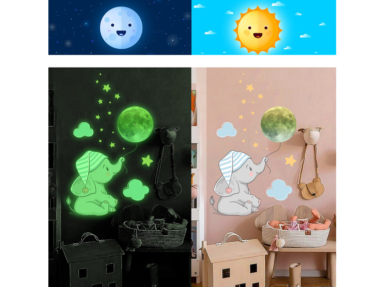 Muursticker olifant glow in the dark kinderkamer