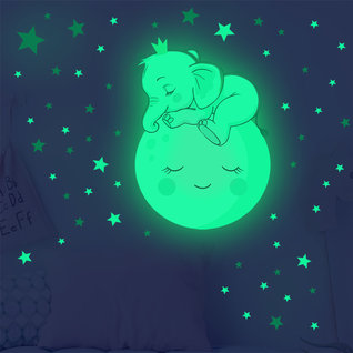 Muursticker glow in the dark olifant babykamer