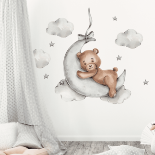 Muursticker beer op maan babykamer XL