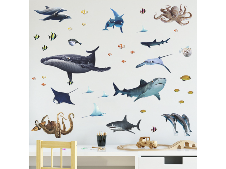 Muursticker zeedieren oceaan set kinderkamer